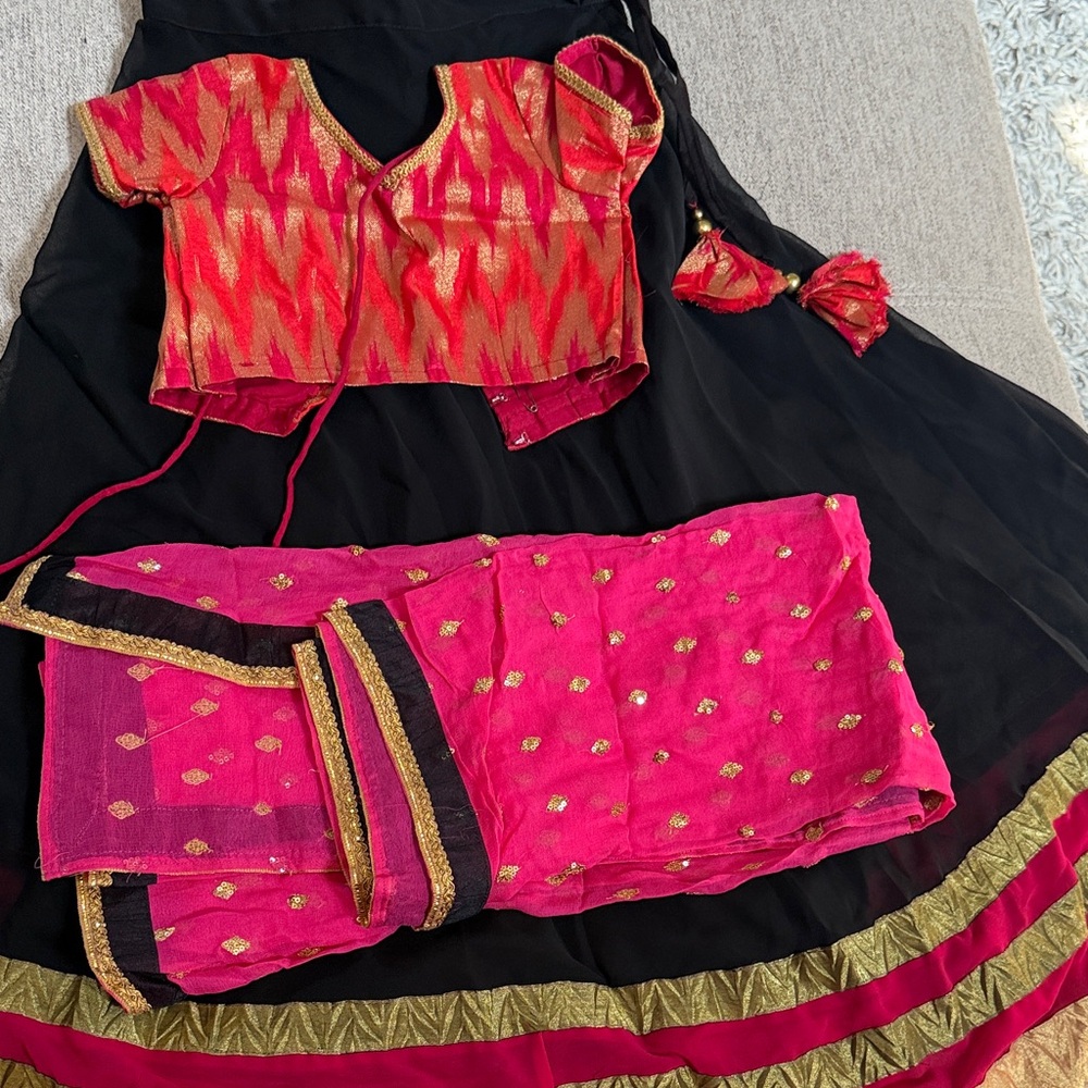 Vibrant Pink and Black Traditional Outfit